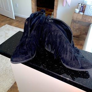Black suede fringe booties